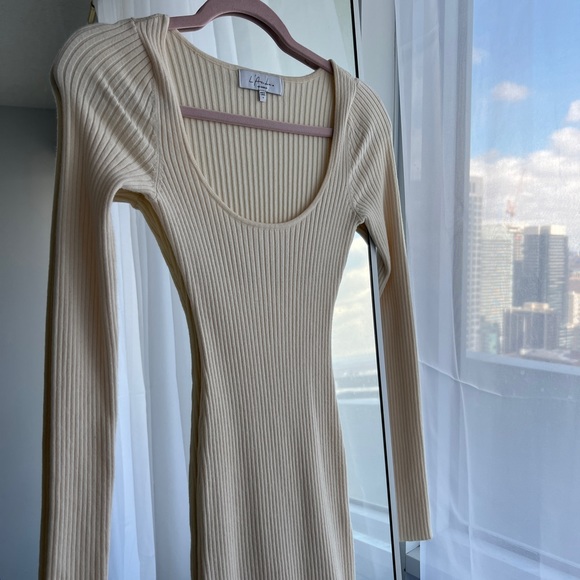 Revolve brand: L’Academie cream ribbed knit midi dress Size: Small - Picture 4 of 5